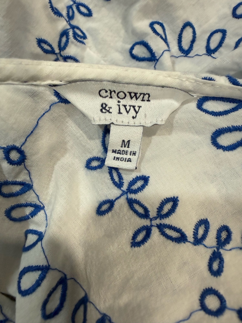 crown & ivy White Camisole with Blue Embroidered Ruffles - Picture 3 of 5